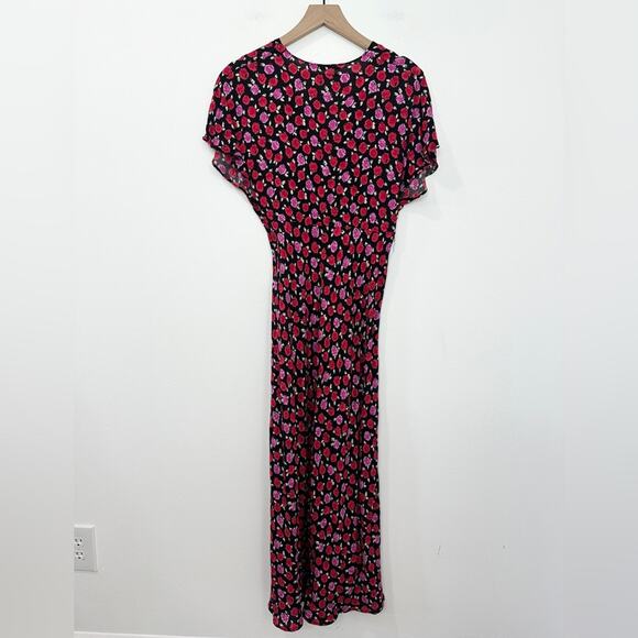 Zara Red Pink and Black Floral Print Maxi Dress size Small Rose - Picture 5 of 11